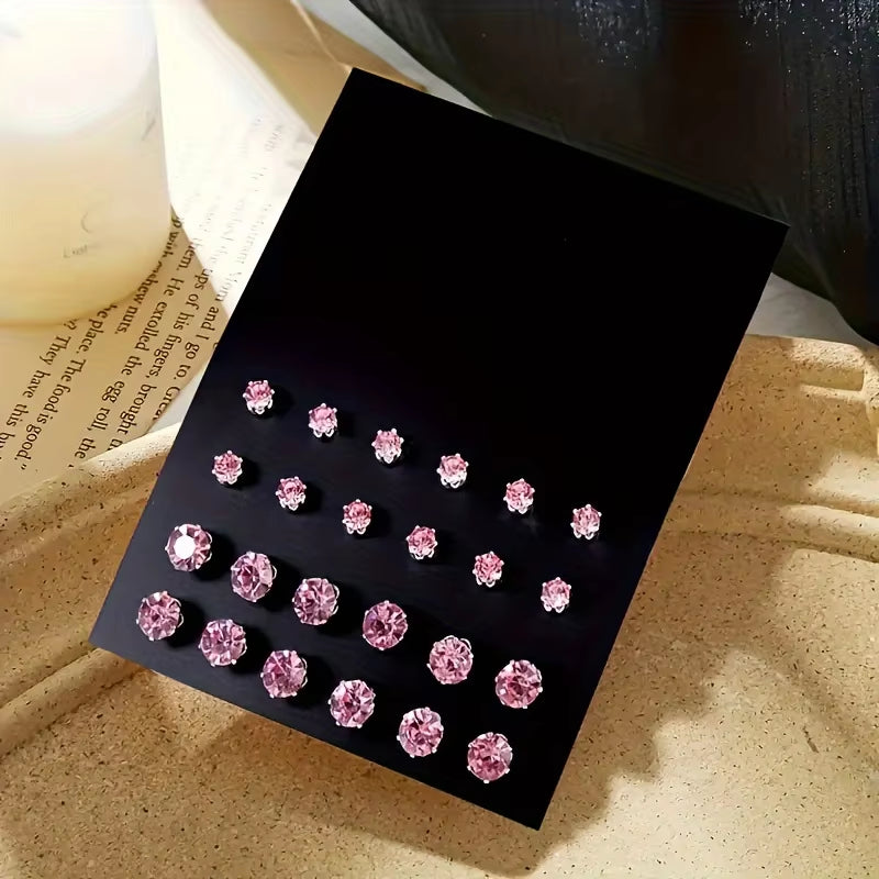 12 Pairs of Luxurious, Simple, Shiny, and Caring Zirconia Decorative Earrings Are Suitable for Gifts to Parties,And Couples